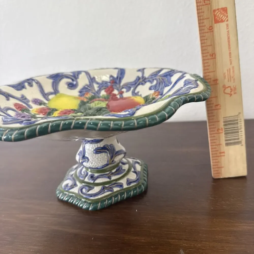 Vintage Fitz and Floyd Florentine Fruit Pedestal Compote Bowl Dish Majolica